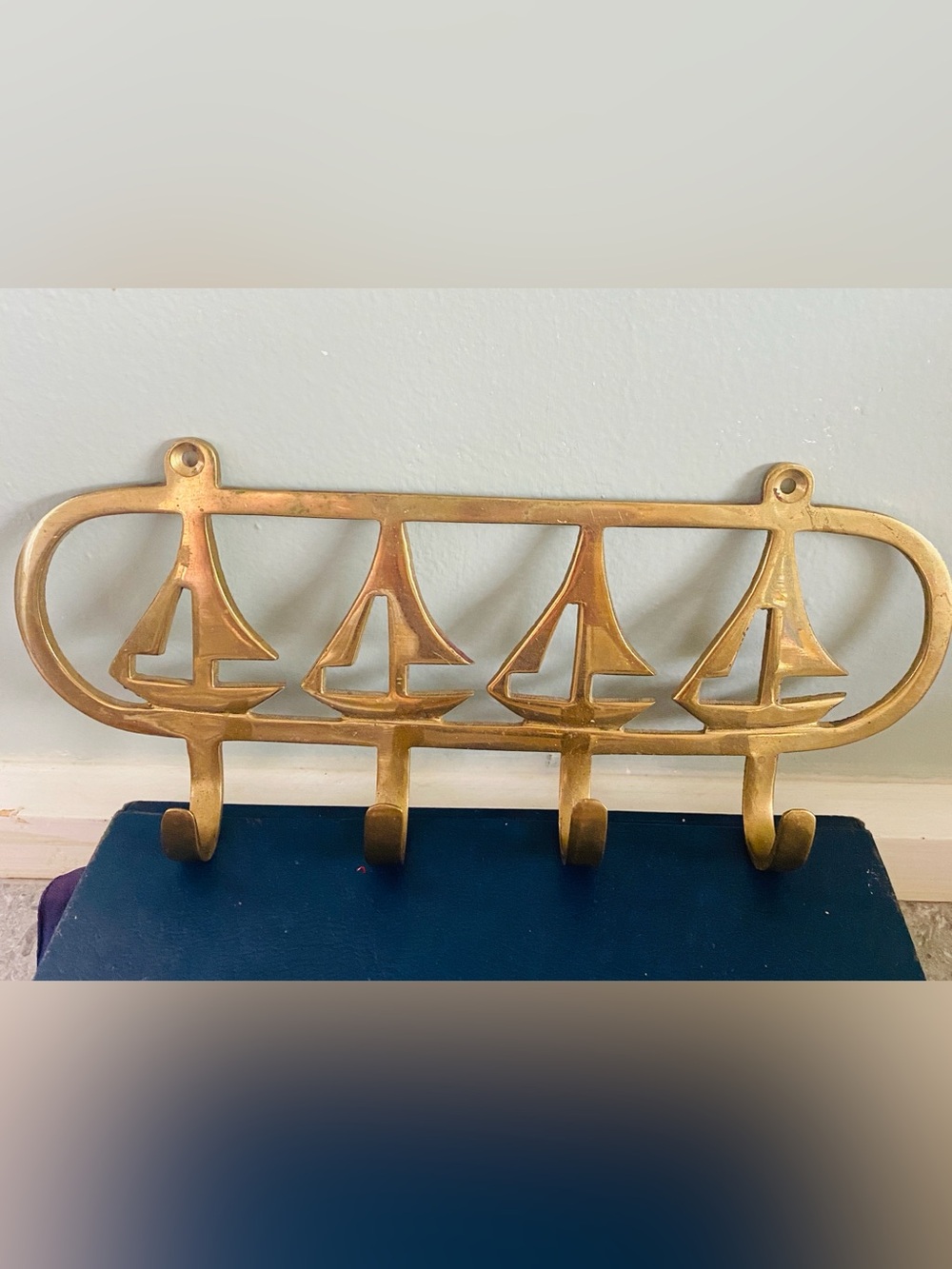 Brass Sailboat Key Hook Rack for a Nautical Theme Beachhouse Cottage